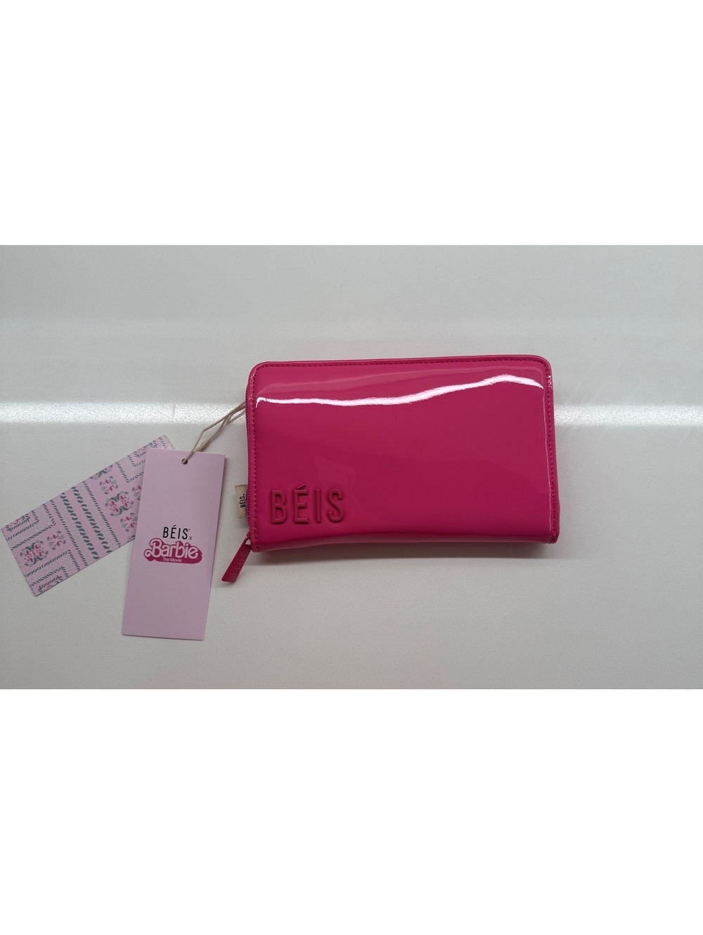 BÉIS Barbie Pink Patent Leather Crossbody Wallet with Purse Strap